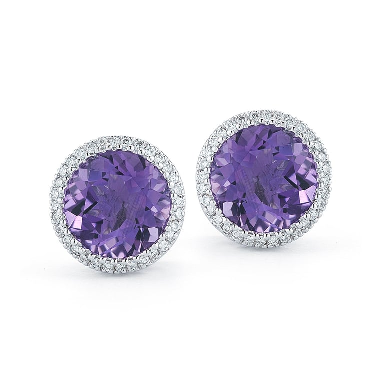 14KT White Gold .17CTW VS2, I Diamond and Amethyst Earrings