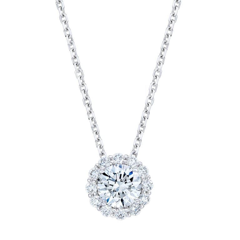 1.30 CTW Round Diamond 18K White Gold Pendant with 1.00 CT Center Stone, VS2 Clarity, G Color