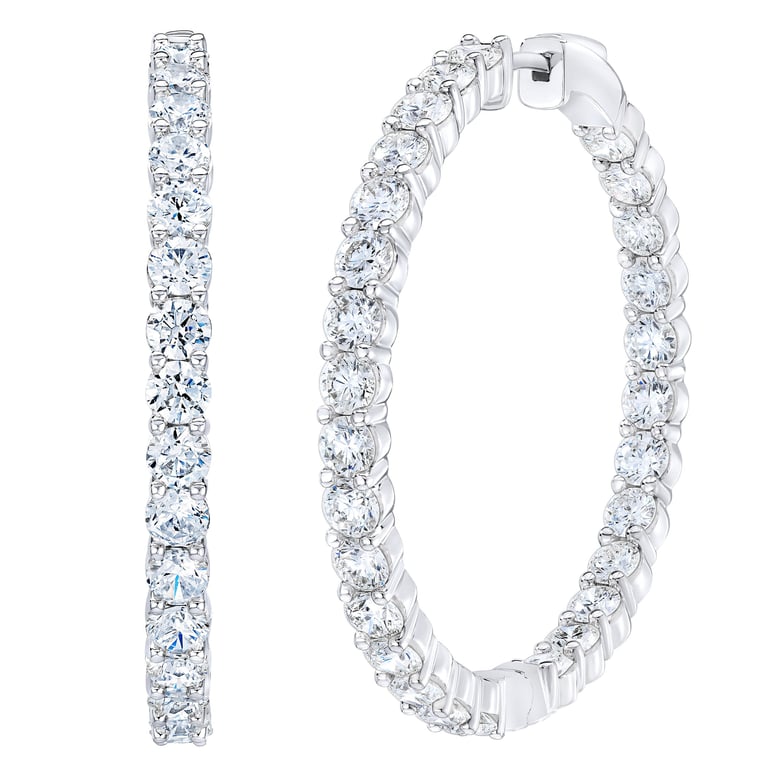 14kt White Gold VS2 I 7.00 CTW Round Diamond Hoop Earrings