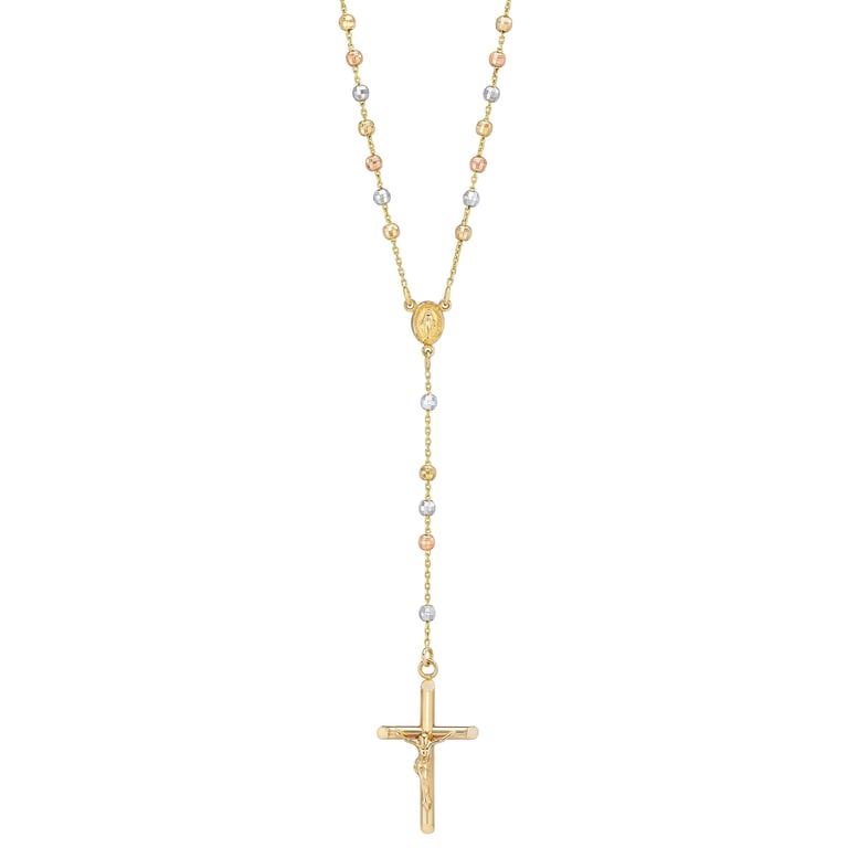 14KT Tri-Color Gold High Polish 18" Rosary Made in Italy