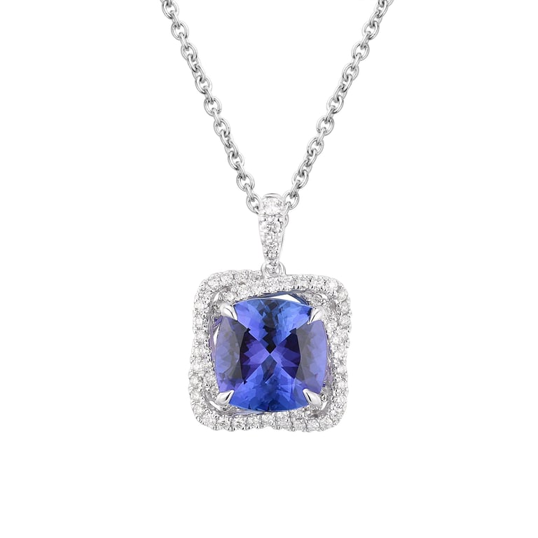 18KT White Gold VS2 I 0.47CTW Diamond & Tanzanite Pendant, 18"