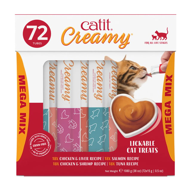 Catit Creamy Lickable Cat Treats Mega Mix, 72-Count