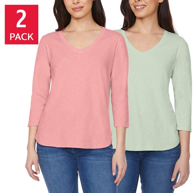 Kirkland Signature Women's V-Neck 3/4 Sleeve Slub Tee