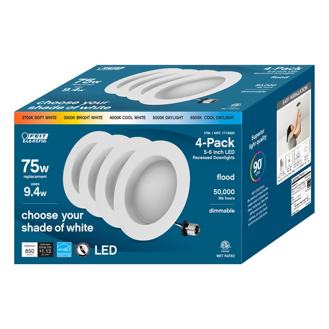 Feit Electric LED 75W Replacement 5/6" Retrofit 5CCT 4-Pack