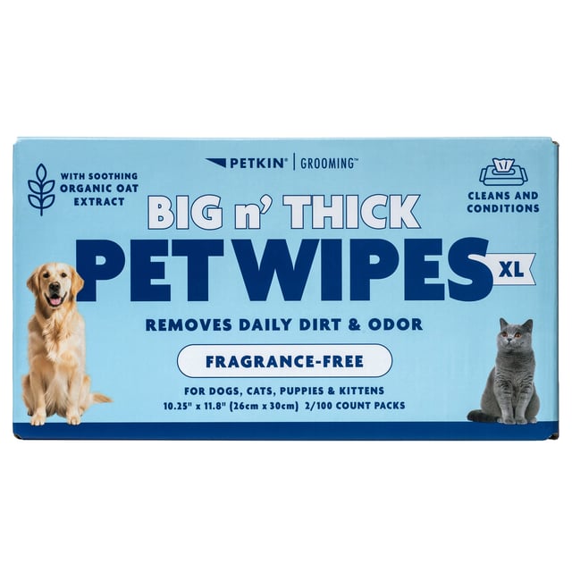 Petkin Big N' Thick XL Pet Wipes, 200 CT (2-Pack)