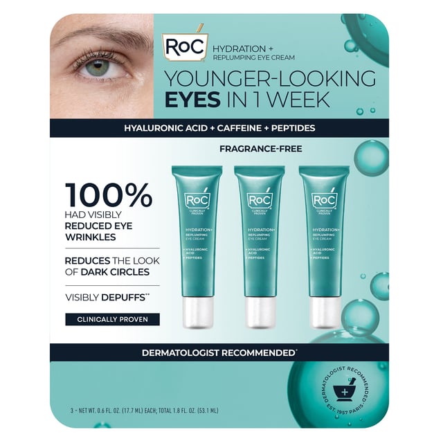 RoC Hydration+ Replumping Eye Cream, 3-Pack, 0.6 fl oz