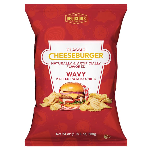 Delicious Snacks Classic Cheeseburger Wavy Kettle Potato Chips, 24 oz