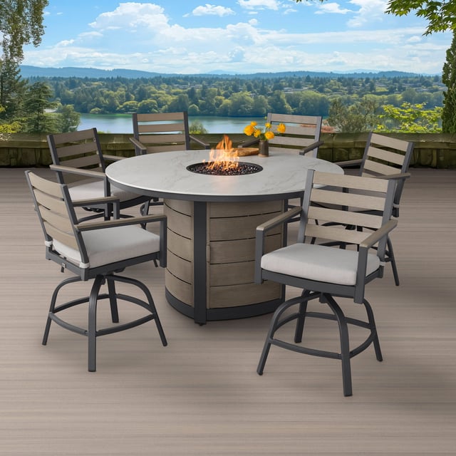 Agio Nicolet 7-Piece High Dining Set with Fire Table