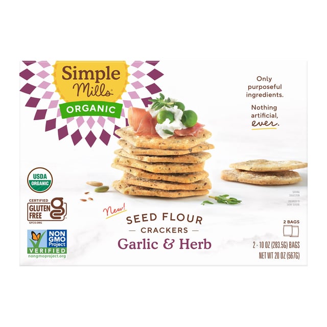 Simple Mills Organic Garlic & Herb Crackers 2 - 10 Ounce Bags