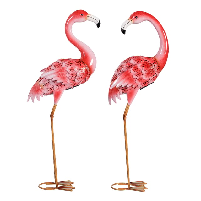 Evergreen Solar LED Metal Flamingo Statue Pair