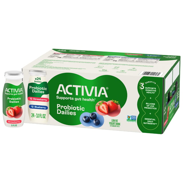 Activia Probiotic Dailies Low Fat Yogurt Drink, Strawberry & Blueberry, 24 x 3.1 OZ