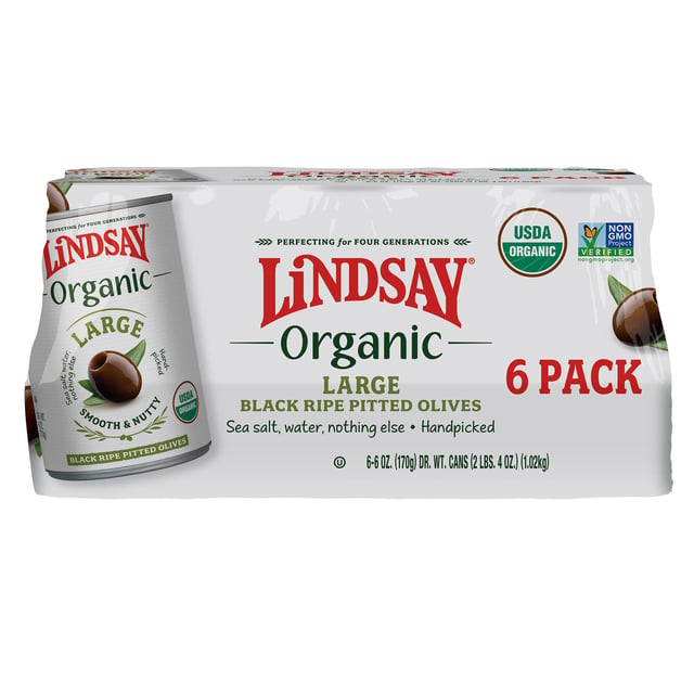 Lindsay Organic Large Black Ripe Pitted Olives 6/6 oz