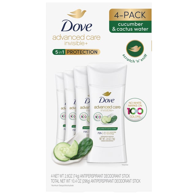 Dove Advanced Care Invisible+ Antiperspirant 4-Pack, 2.6 oz