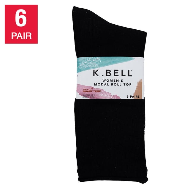K. Bell Women's Roll Top Crew Sock 6 Pair