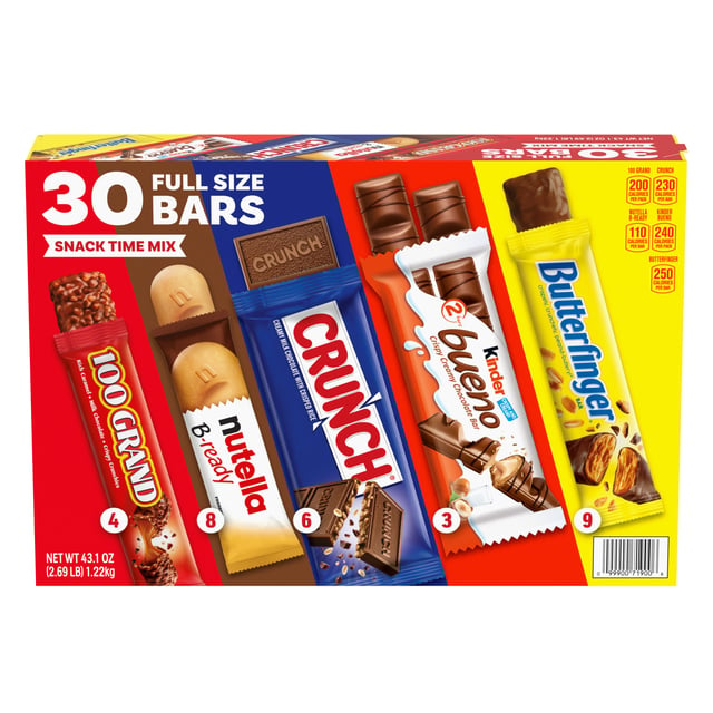 Ferrero Snack Time Bar Mix, Full Size Variety Pack, 30 Count