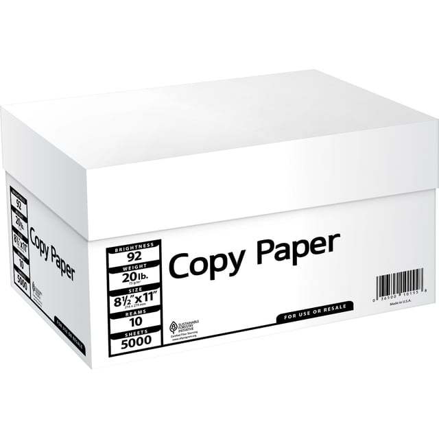 Commodity Copy Paper 20 lb 92 Bright 8.5" x 11" 5000 Sheets