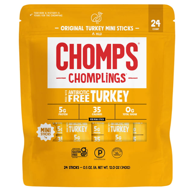 Chomps Turkey Chomplings Mini Meat Sticks 12 oz, 24-Count