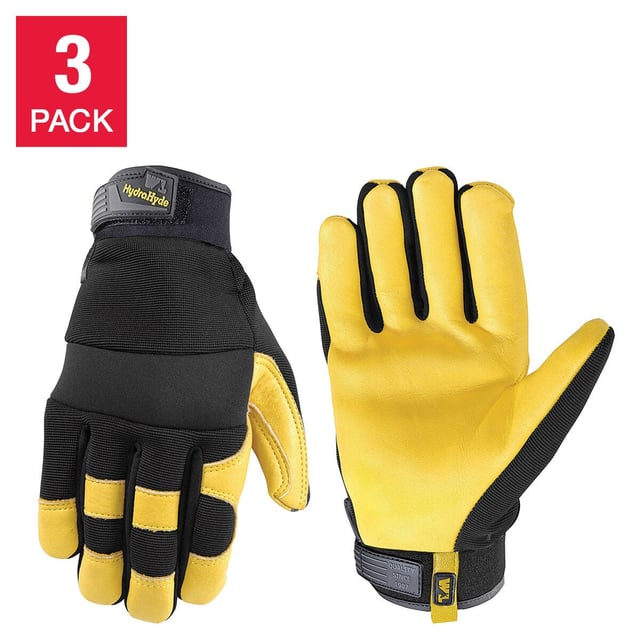 Wells Lamont Men's HydraHyde Leather Work Gloves, 3-Pack, Large