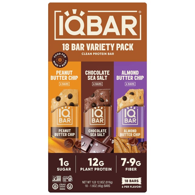 IQBAR Plant Protein Bar Variety 18 Count Box