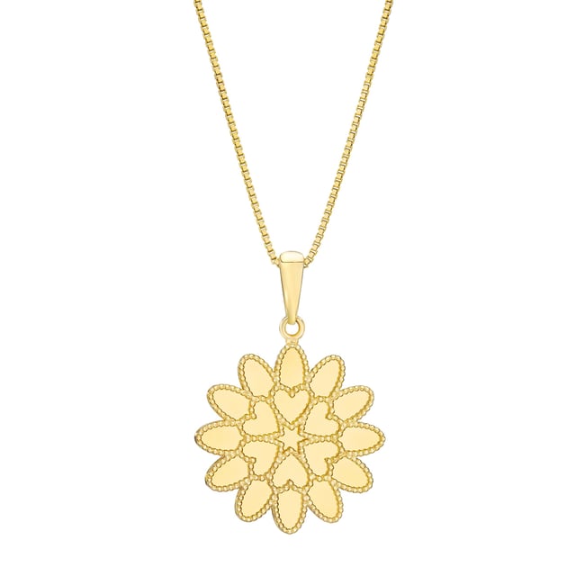 14kt Yellow Gold 18" Mirror Flower Pendant Made in Italy