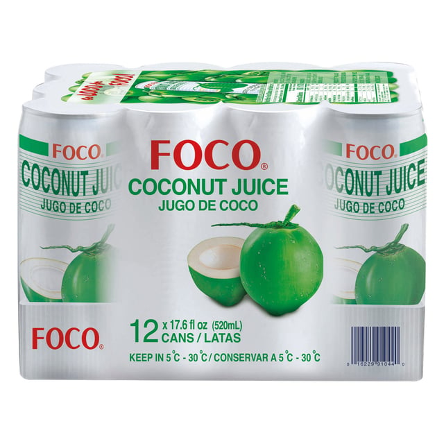 FOCO Coconut Juice, 12-Pack 17.6 fl oz Cans (6.6 qts)