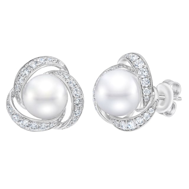 14kt White Gold 7.5-8mm Freshwater Cultured Pearl & 0.50 ctw Diamond Earrings