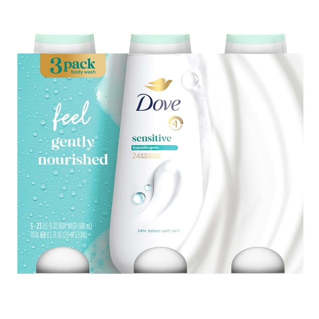 Dove Sensitive Body Wash, 3 x 23 fl oz