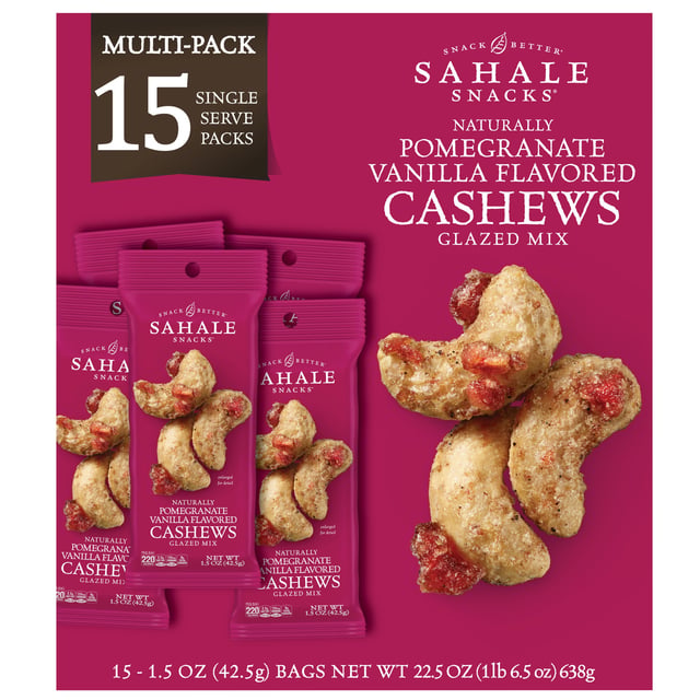 Sahale Snacks Pomegranate Vanilla Flavored Cashews Glazed Mix, 15-Count/1.5 oz Bags