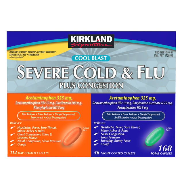 Kirkland Signature Severe Cold & Flu Day/Night 168 Caplets