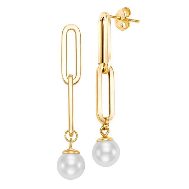 14kt Yellow Gold 8-9mm Freshwater Cultured Pearl Paperclip Earrings