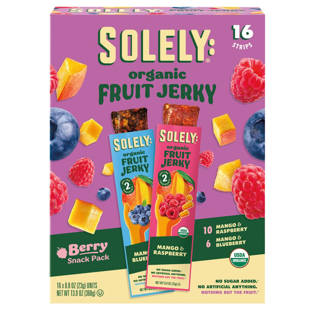 Solely Organic Fruit Jerky Variety Pack, 16 Count, 0.8 oz Strips