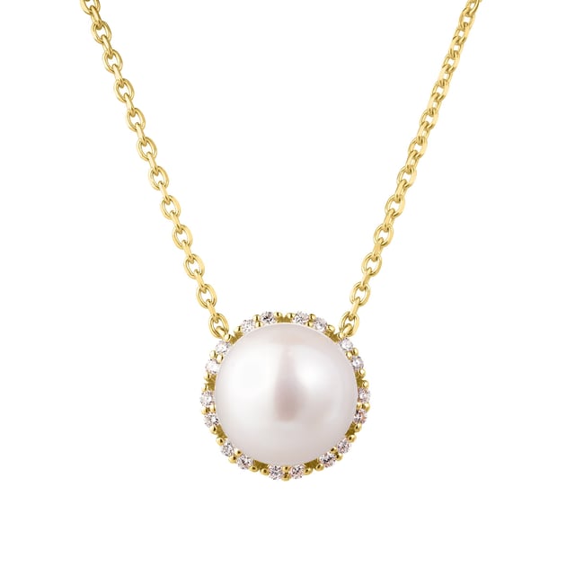 14kt Yellow Gold 8-9mm Freshwater Cultured Pearl & Diamond Pendant