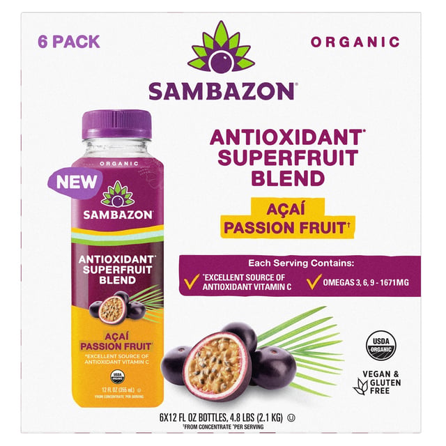 Sambazon Organic Açaí Passion Fruit Antioxidant Superfruit Blend, 6 x 12 fl oz