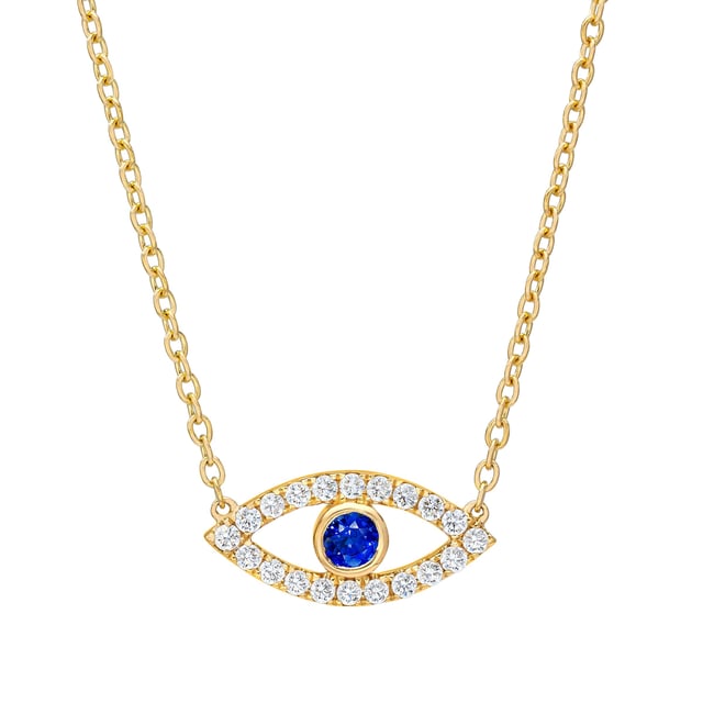 14kt Yellow Gold .38 CTW VS2-I Blue Sapphire & Diamond Evil Eye Necklace