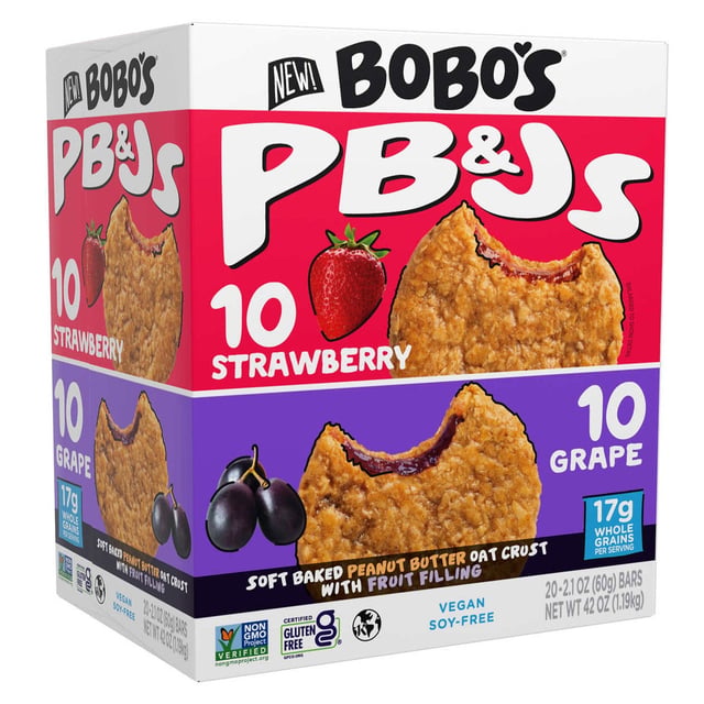 Bobo's PB&J Oat Sandwich Bar, Variety Pack, 2.1 oz, 20 Count