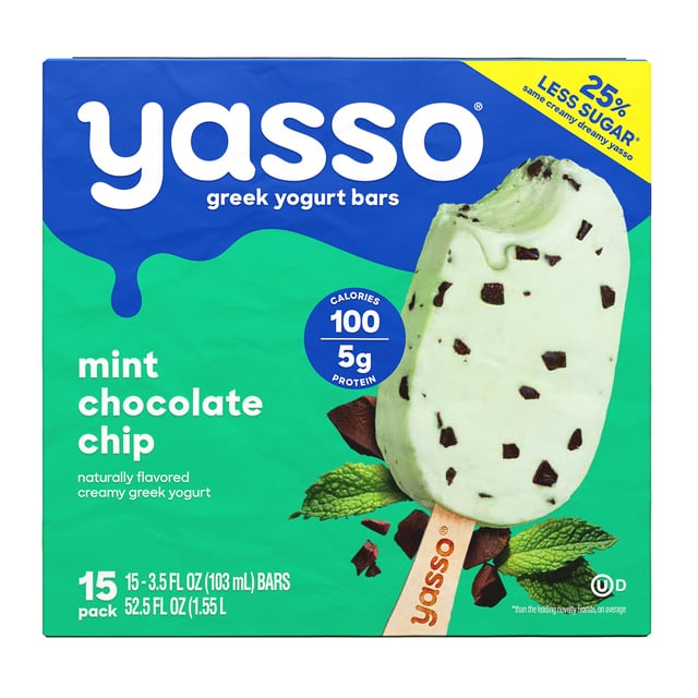 Yasso Greek Yogurt Bar Mint Chocolate Chip 15 Count 52.5 Ounces