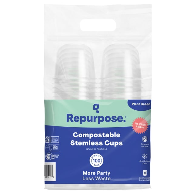 Repurpose Compostable Stemless Cups, 12 oz, 100 CT