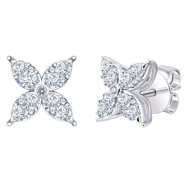 14kt White Gold VS2 I 0.90ctw Diamond Flower Earrings