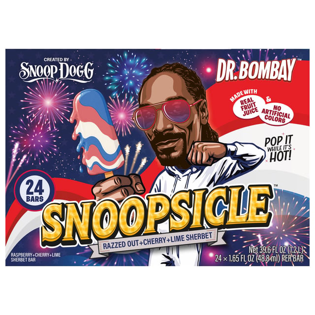 Dr. Bombay Snoopsicle Raspberry Cherry Lime Sherbet Bars, 24 x 1.65 oz