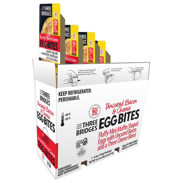 Three Bridges Cheese & Bacon Egg Bites, 7 × 4.6 oz