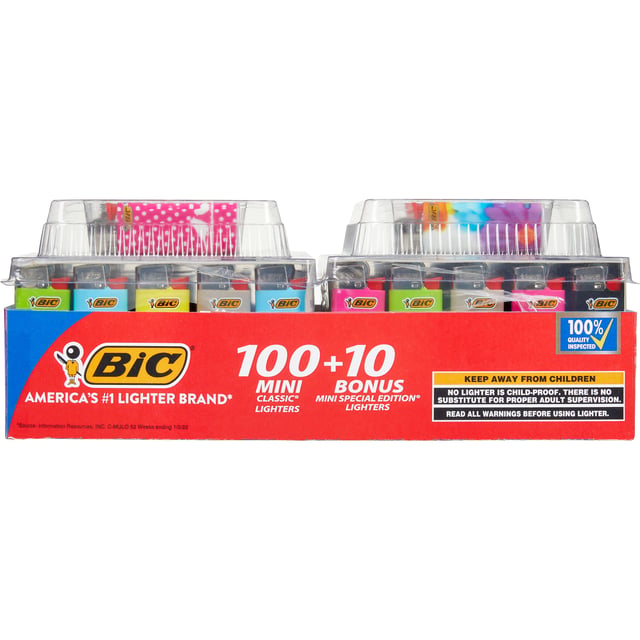 BIC Mini Lighters, 100 Count + 10 Bonus (110 CT Tray)