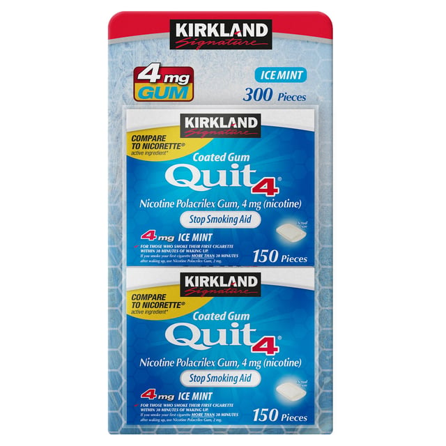 Kirkland Signature Quit4 4mg Ice Mint Coated Gum 2x150 Count