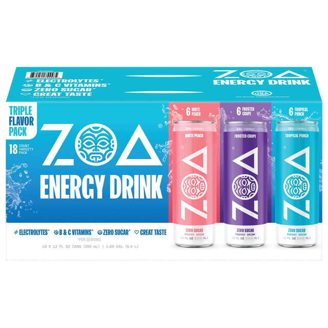 ZOA Energy Zero Sugar Variety 18 Pack, 12 Ounces Each