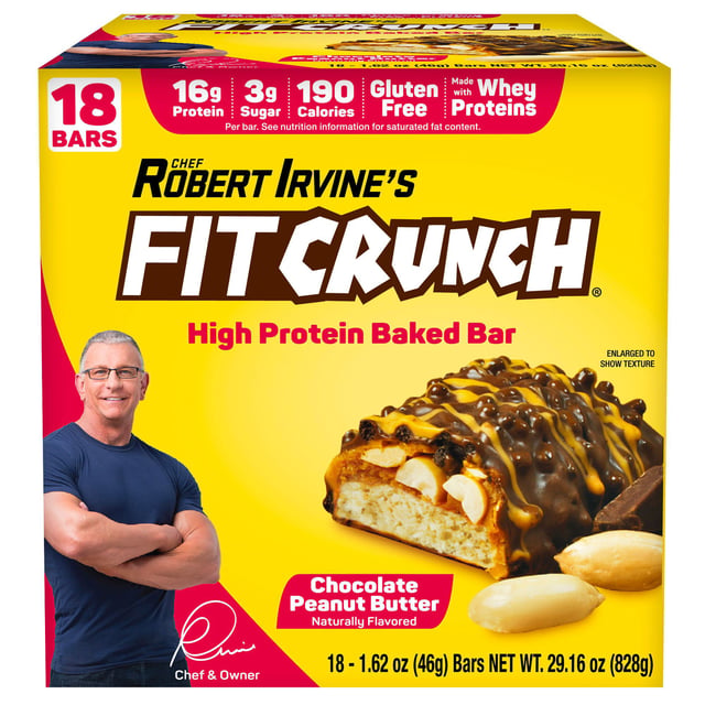 FITCRUNCH Chocolate Peanut Butter Protein Bars, 18-Count, 1.62 oz