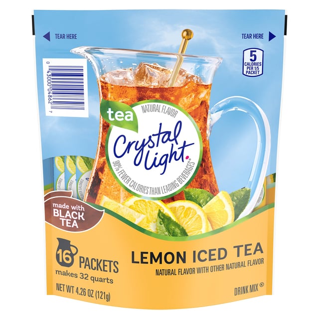Crystal Light Lemon Iced Tea Naturally Flavored Powdered Drink Mix 4.26 oz (16 Pitcher Packets)