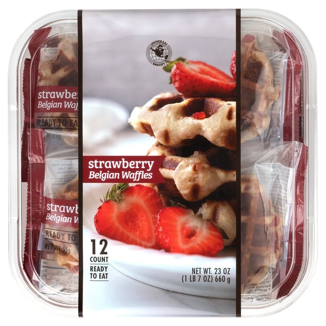 Universal Bakery Strawberry Belgian Waffles, 12-Count, 1.92 oz