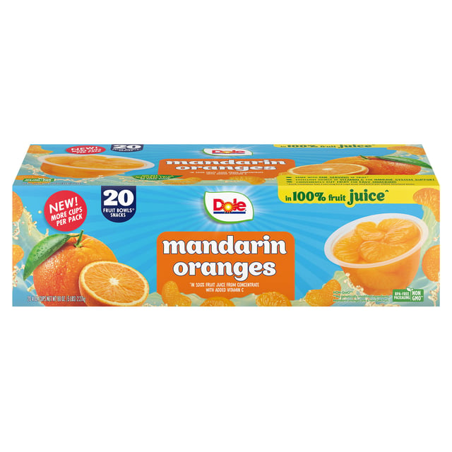 Dole Mandarin Fruit Bowls, 20 Count, 4 oz Cups