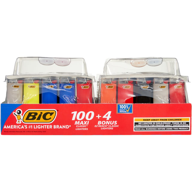 BIC Maxi Classic Lighters, 100 CT + 4 Free EZ Reach