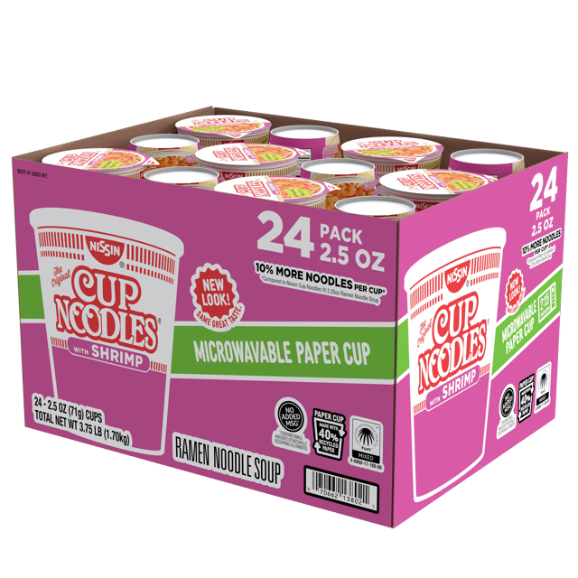 Nissin Cup Noodles Shrimp Flavor 24 Pack, 2.5 Ounces Each