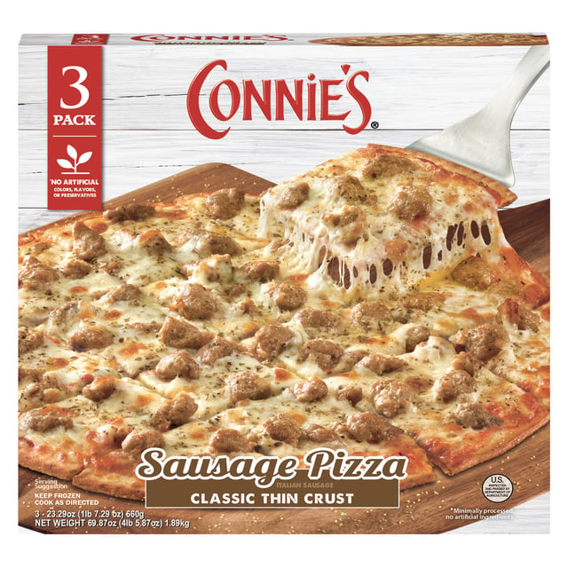 Connie's Classic Thin Crust Sausage Pizza, 3-Count Box